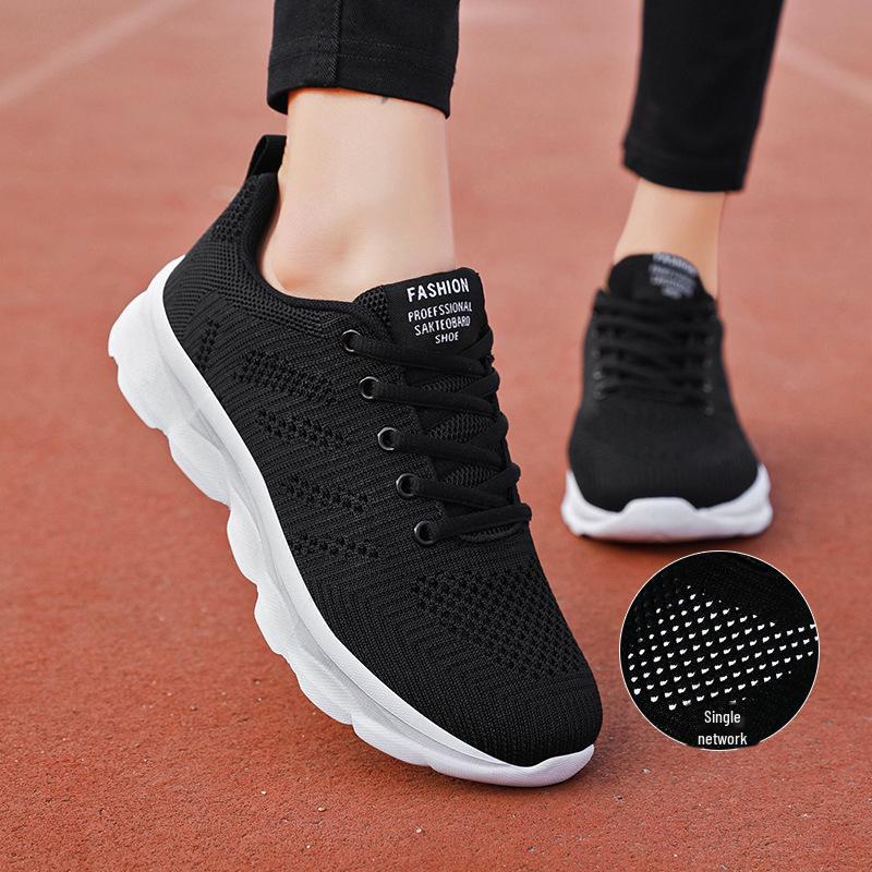 Women's Black Non-Slip Lightweight Running Shoes – Breathable, Casual, Comfortable for Travel and Work