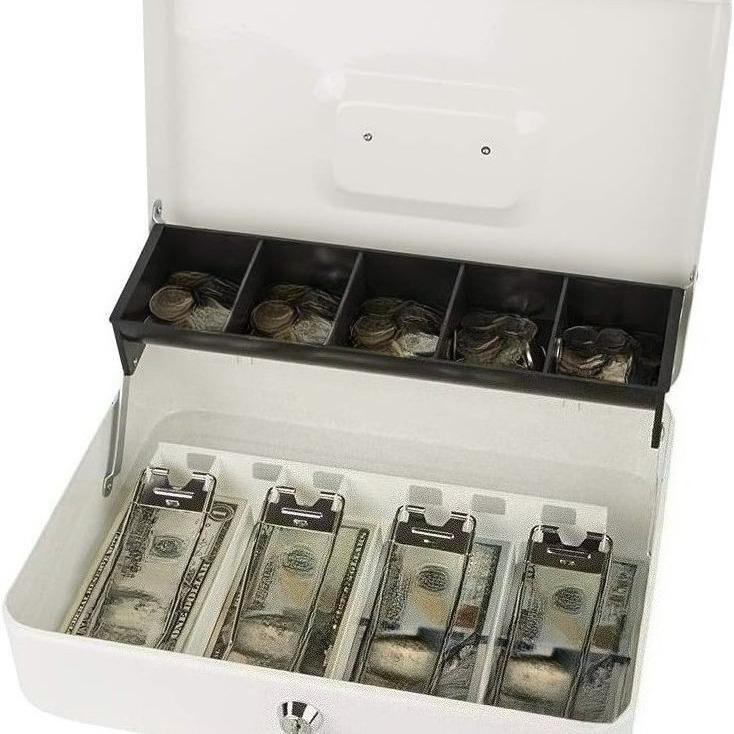 Small Lockable Cash Anti-theft Box with Key & Coin Tray - Ideal for Petty Cash, Coins and Notes saving box piggy bank for adults