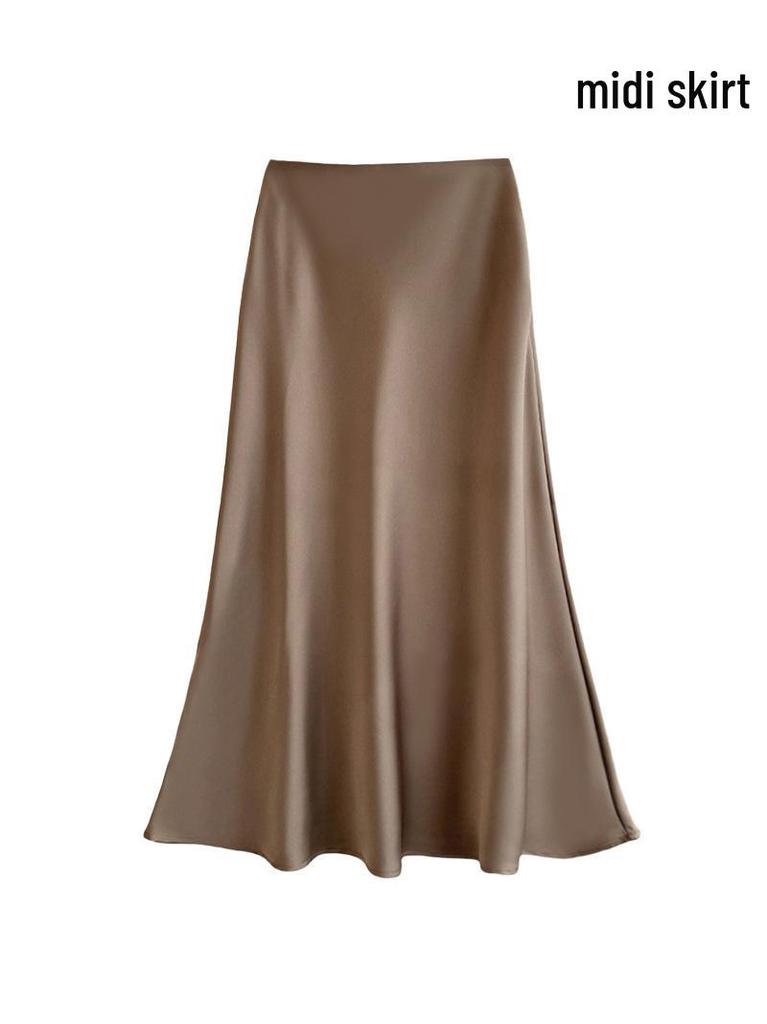 French Chic High-Waist Satin Midi Fishtail Skirt for Spring/Summer