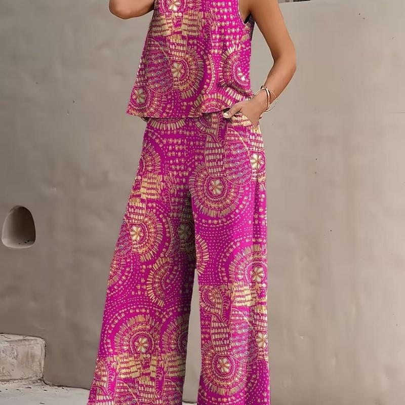 New Women's Sleeveless Vest And Trousers Two Piece Set Fashion Solid Color Two Piece Round Neck Top Pants Suit Casual Set