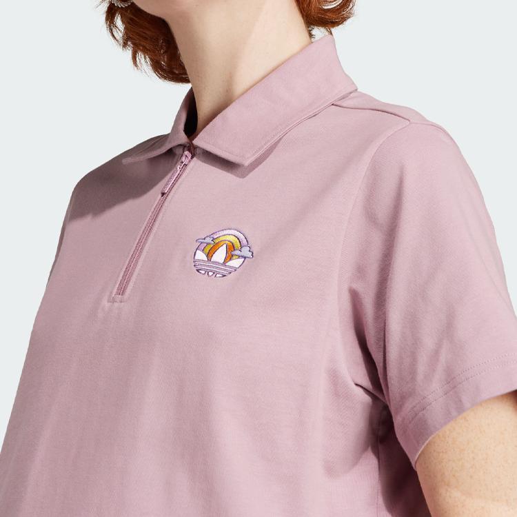 Adidas Originals Cropped Polo Shirt Cartoon Logo Embroidery Detail Sports Short Sleeve Polo Women tops Magical-Purple Pink IN4140