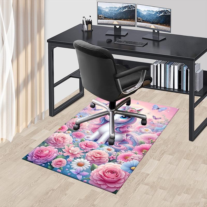 1PC Unicorn Flowers Non-Slip Floor Carpet Compatible for Office&Living Room&Bedroom&Dining Room - Flat-Weave Machine-W274
