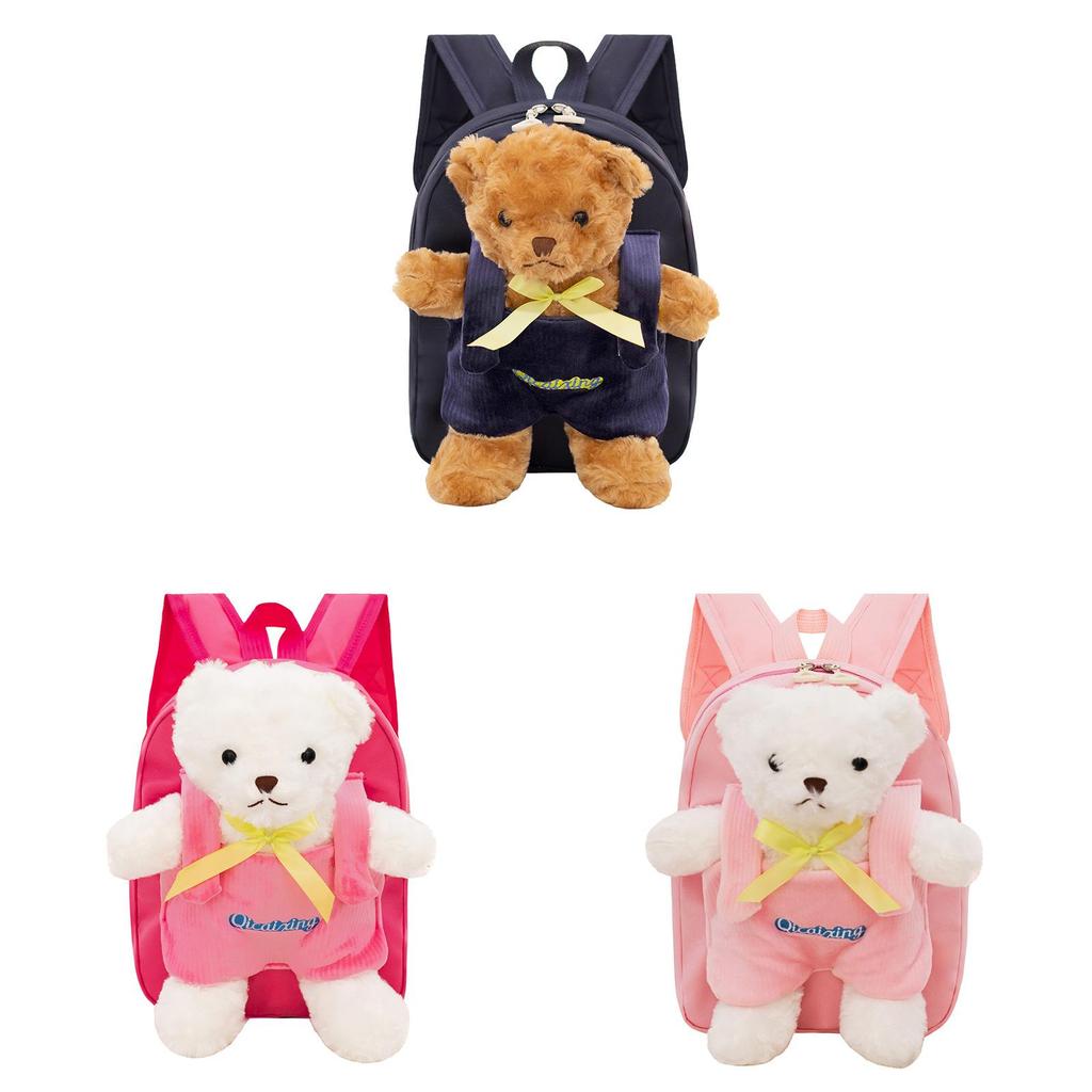 Cute Bear Plush Kids Backpack With Waterproof Nylon For Kindergarten And School Use