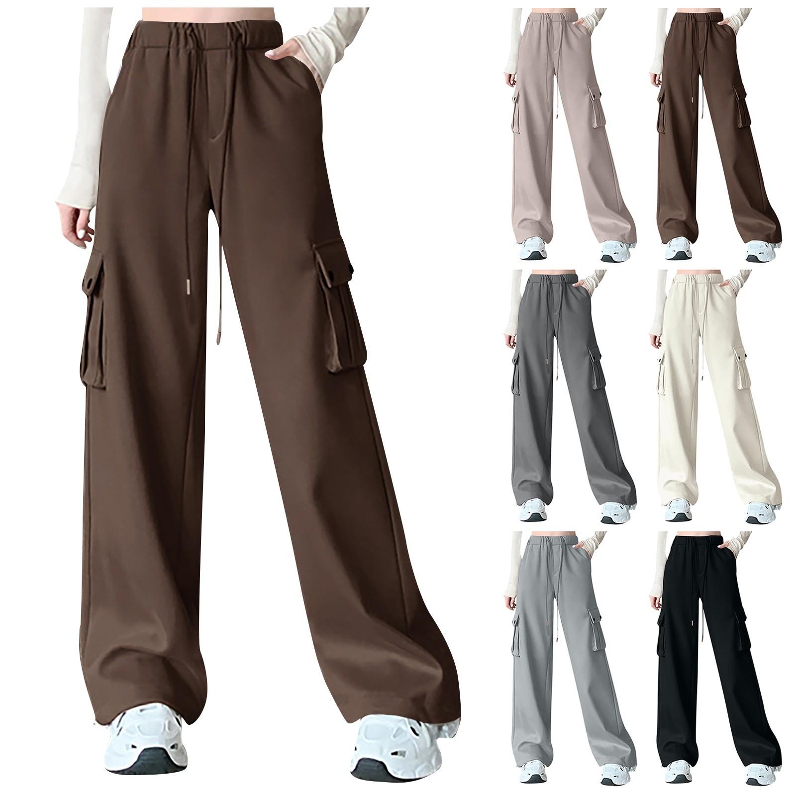 

Женские однотонные повседневные брюки с эластичной резинкой на талии, прямые брюки с карманами