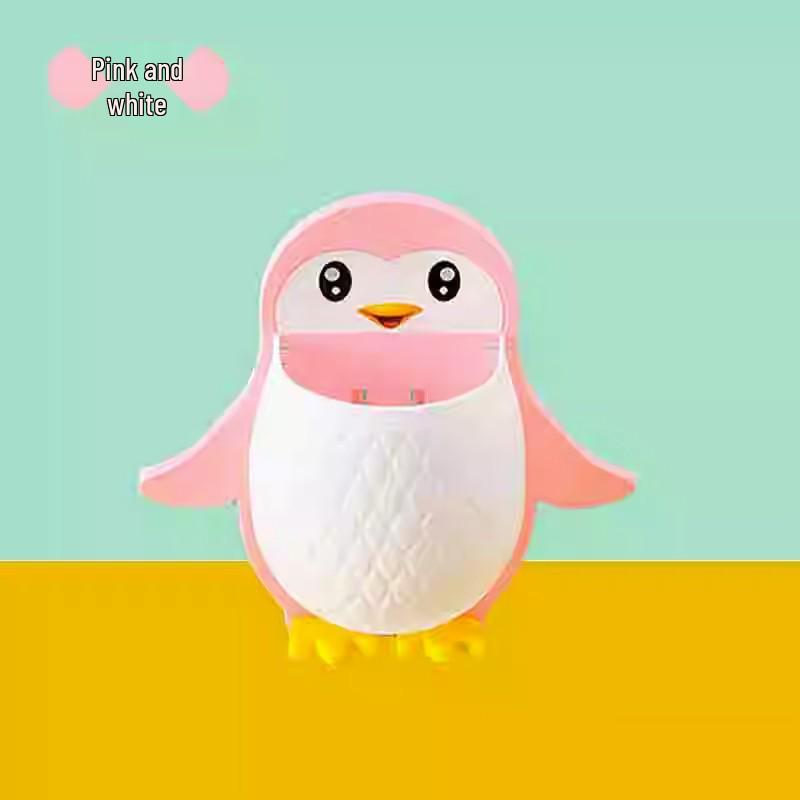 Cartoon Penguin Wall-Mount Organizer for Bathroom & Dorms: Makeup, Toothbrush, Phone Holder