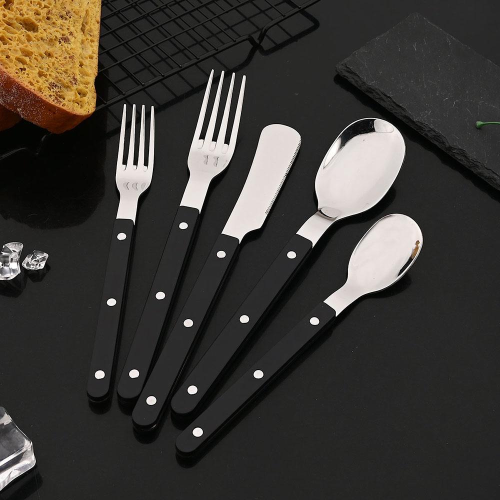 5Pcs Acrylic Handle Rivets Tableware Cutlery Set Stainless Steel Dinner Fork Knife Spoon Western Dinnerware Kitchen Flatware