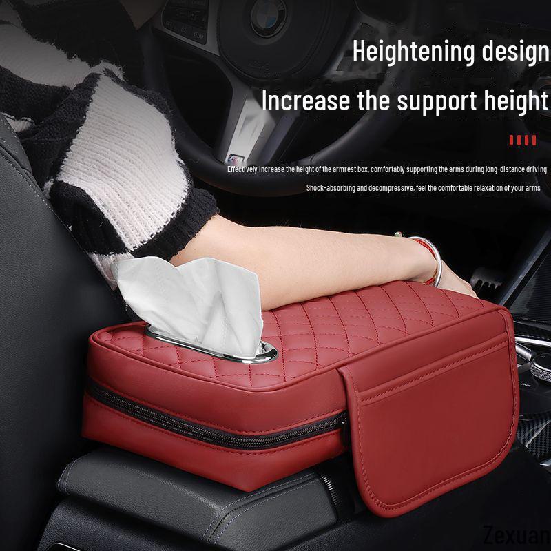 

Nappa Leather Diamond-Stitched Car Armrest Elbow Pad with Storage