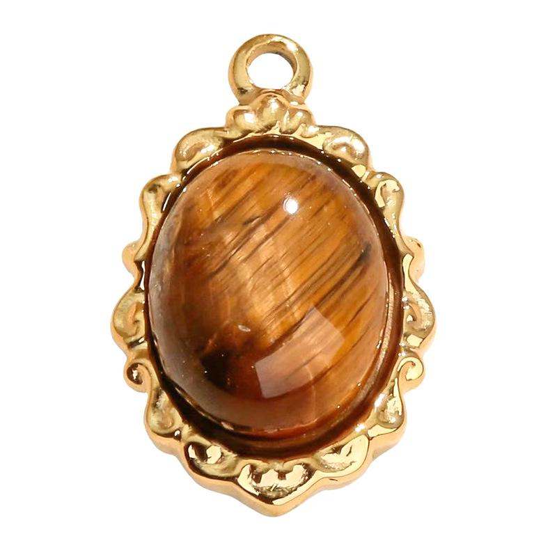 Irregular 3D Tiger's Eye 18K Gold Plated Stainless Steel Pendant Necklace.