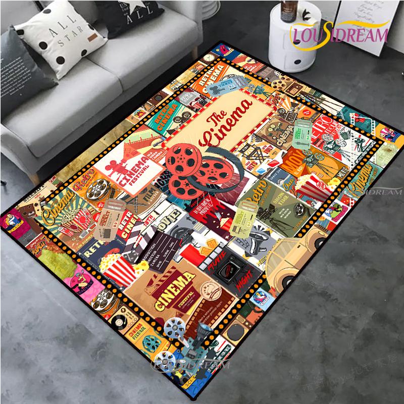 Movie Night Clapboard Area Rug Home Theater Film Art Rugs Cinema Carpet Non-Slip Home Decoration for Bedroom Living Playing Room