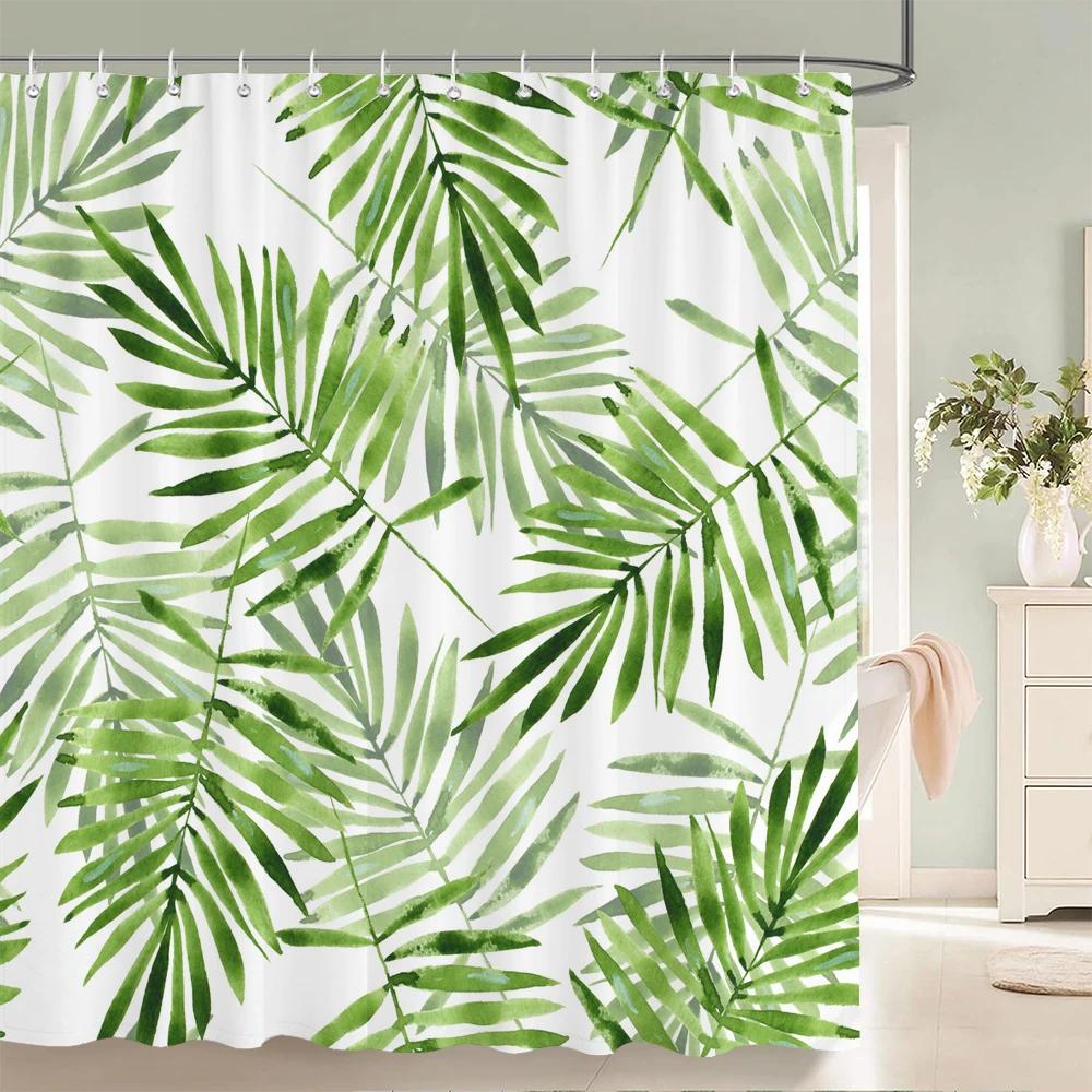Tropical Green Plant Shower Curtain Leaves Printed washable bath curtain Waterproof Polyester Fabric bathroom Curtains
