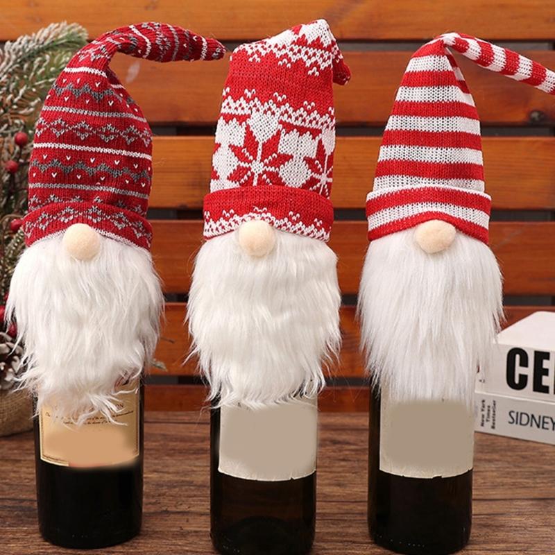 Santa Face Knitted Bottle Toppers Holiday Homes Decors For Christmas Dining Table Centerpieces And Kids Friendly