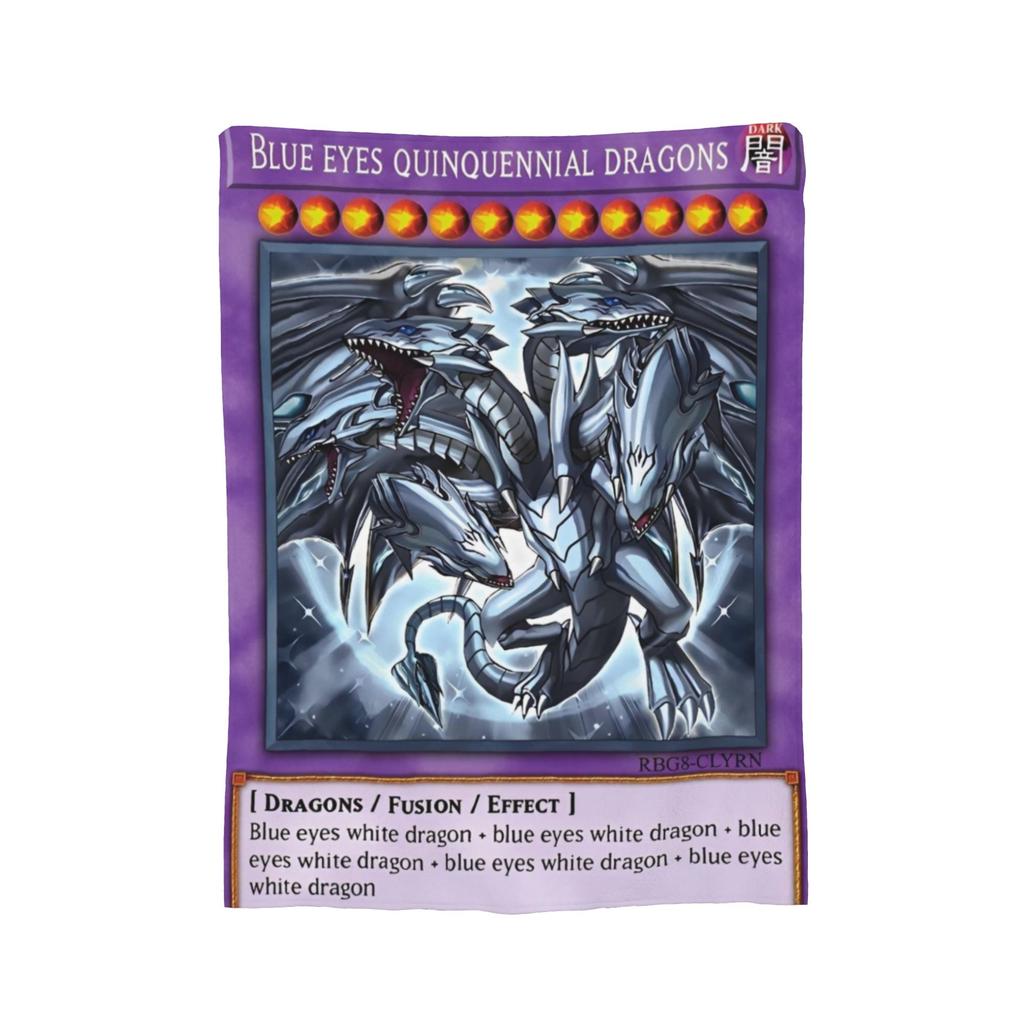 Yu Gi Oh Card Knitted Blankets Flannel Blue Eyes White Dragon Anime Cartoon Super Warm Throw Blankets for Bedroom Sofa Bedspread