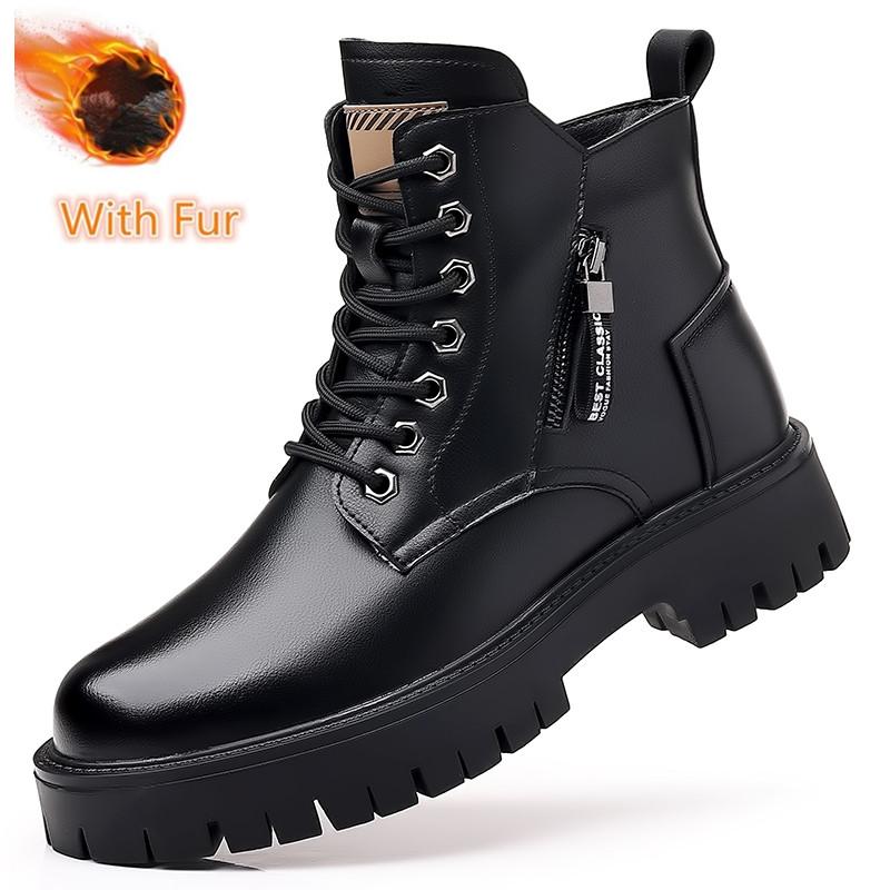 Lace-Up Motorcycle Boots Designer Fashion Ankle Boots New Warm Winter Men's High Top Casual Shoes Classic Male Walking Boots