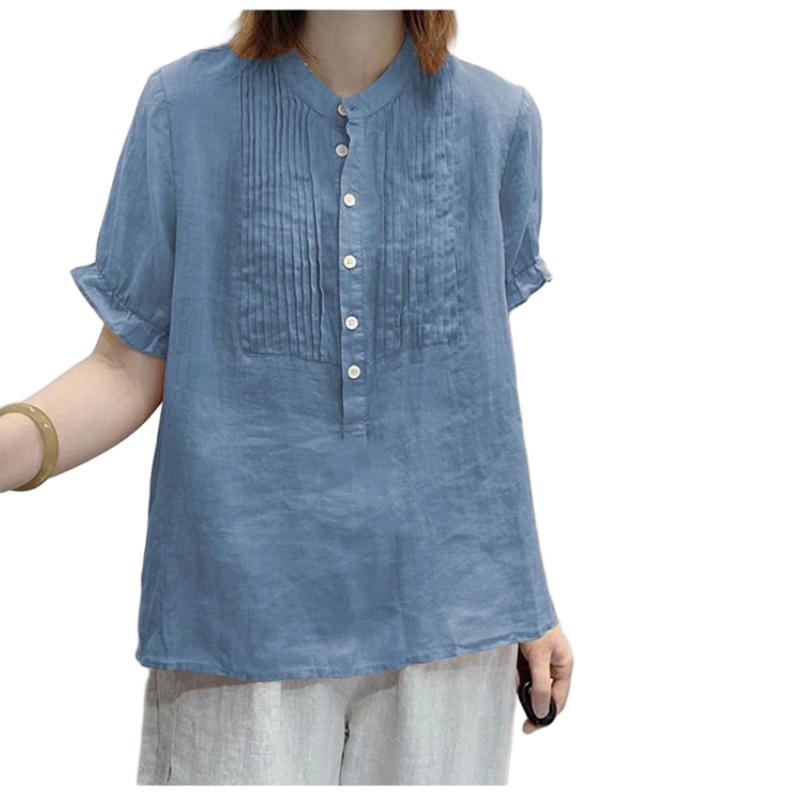 Women's Korean-Style Casual Ice Silk Loose Stylish Shirt Solid Color Button Short-Sleeve Chiffon Blouse