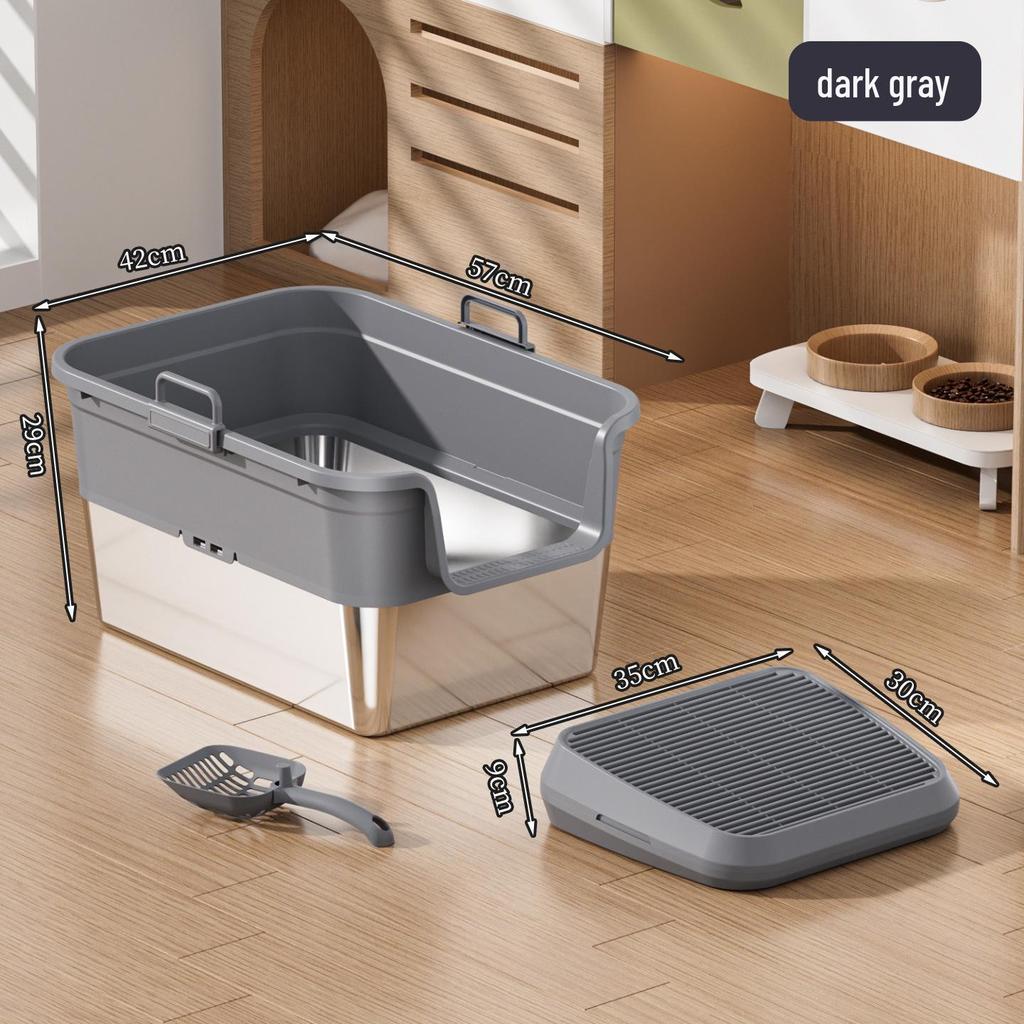 Odor-Proof Stainless Steel Enclosed Cat Litter Box with Anti-Splash Top Entry