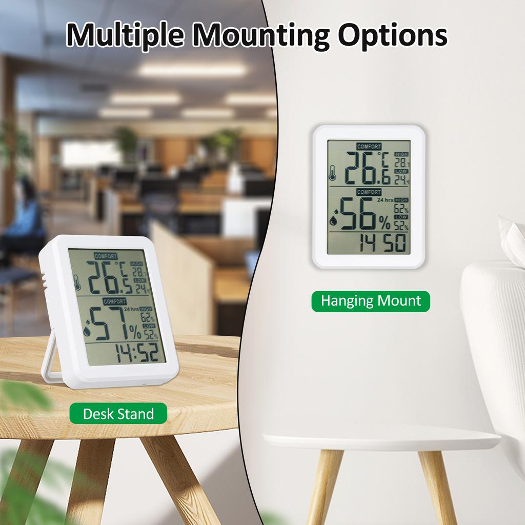 HABOTEST Mini Digital Hygrometer and Thermometer Indoor Humidity Meter Room Temperature Sensor with Stand and Hole