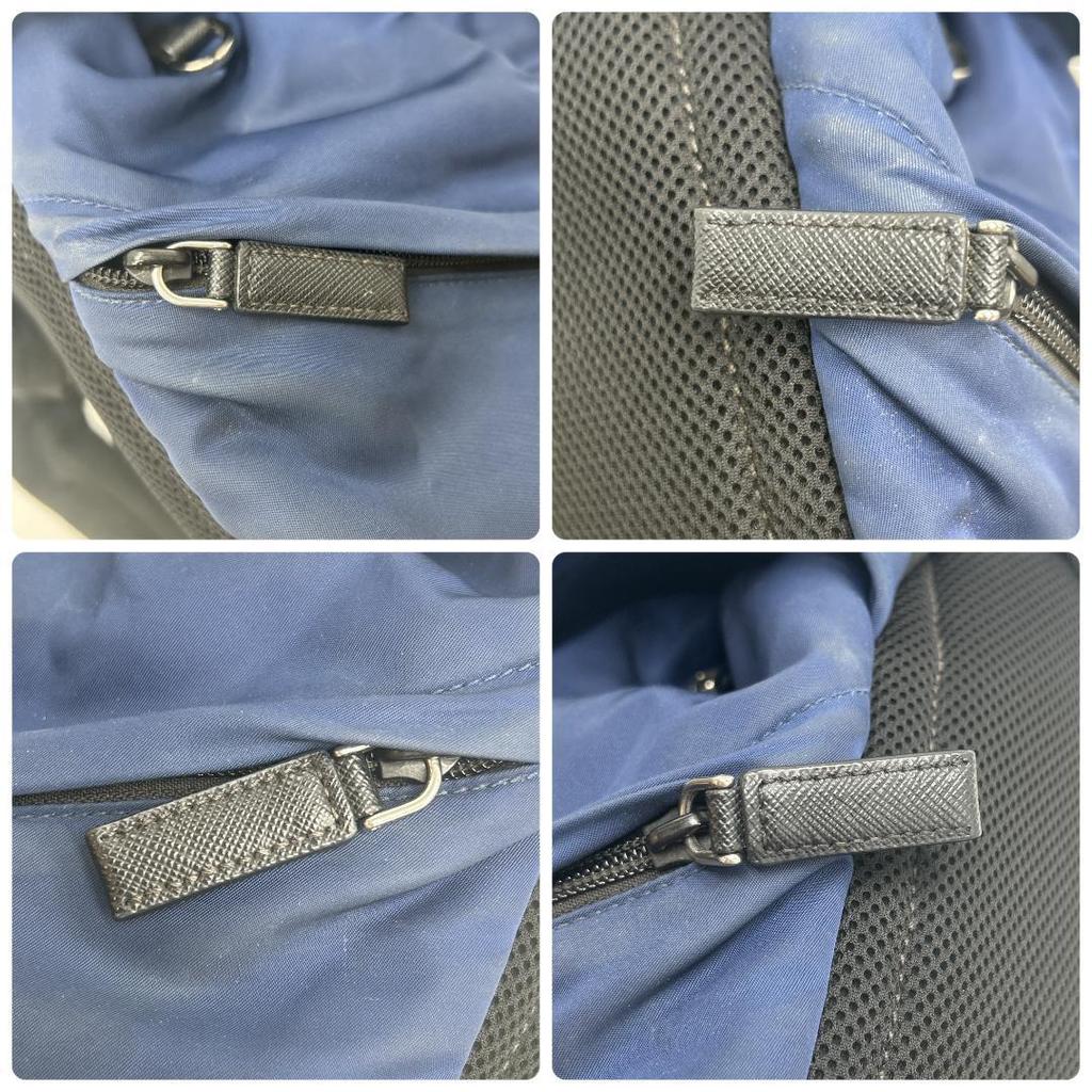 Prada 2VZ135 Stoff Rucksack Reisetasche mit Dreieckslogo Plakette Marine Schwarz Weiß Anhänger Inklusive Aufbewahrungsbeutel