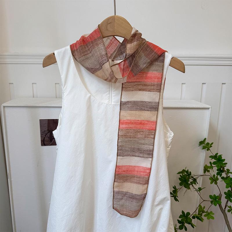 

Silk scarf long strip high-end new literary stripe breathable sweat-absorbing neck small scarf thin scarf women s headscarf headband