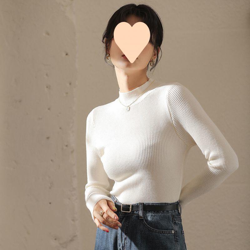 Black Semi High Neck Sweater for Women Warm for Autumn and Winter with Knitted Base Layer and Top Slim Fit and Slimming Effect