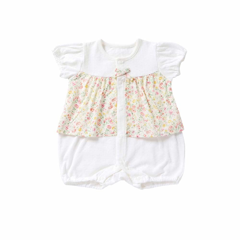 Cream de Coco Made in Jersey Tuck Jacquard Petite Flower Baby Clothes for Size - Japan, Spring/Summer Coverall, Newborns, 25-43112 (White, 80cm)