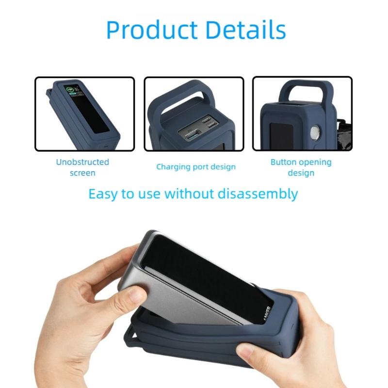 Portable Silicone Cover With Carrying Handle And Nonslip Bands For 27650mAh Mobile Power Protections Sleeve
