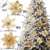 6-24 Stück 15cm Künstliche Weihnachtsblumen mit Clips Stielen, Weihnachtsbaumschmuck Glitzerblume für Girlande Neujahrsparty Dekoration