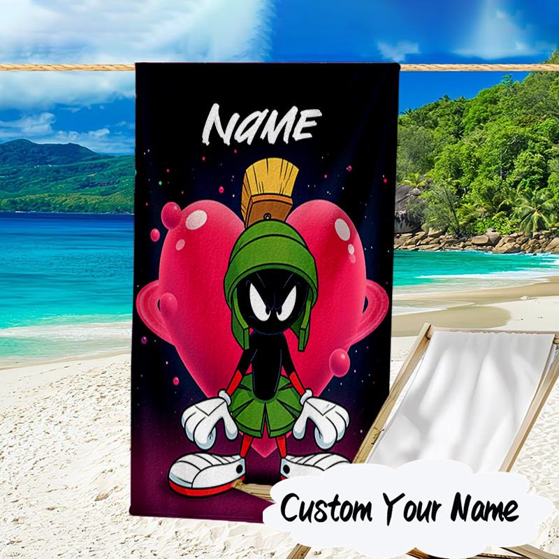 Custom Name Superhero Adventure Martian Microfiber Beach Towel Super Soft & Absorbent for Bath, Beach, Travel Bath Time Accessory, Fan gifts