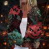Damen Strickjacke mit langen Ärmeln und Knopfleiste Halloween-Print Lässige Oberbekleidung für Herbst Winter