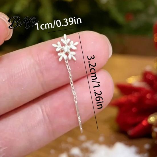Holiday Party Accessories 1 Pair Snowflake Earrings for Women, Sparkling Dangle Earrings, Winter Long Minimalist Drop Chain Ear Line Christmas Jewelry
