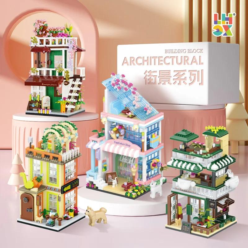 Mini Blocks Cabin Architecture Flower House Cake Coffee Shop Building Bricks Diy Toys For Boy Gift Girl Present New Year