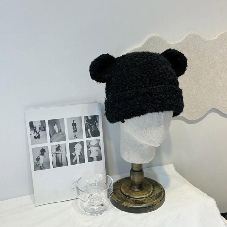 Knitted Brimless Bear Ear Hat for Outdoor Activity Windproof Winter Breathable Hat All Matching Warm Hat for Women Teens