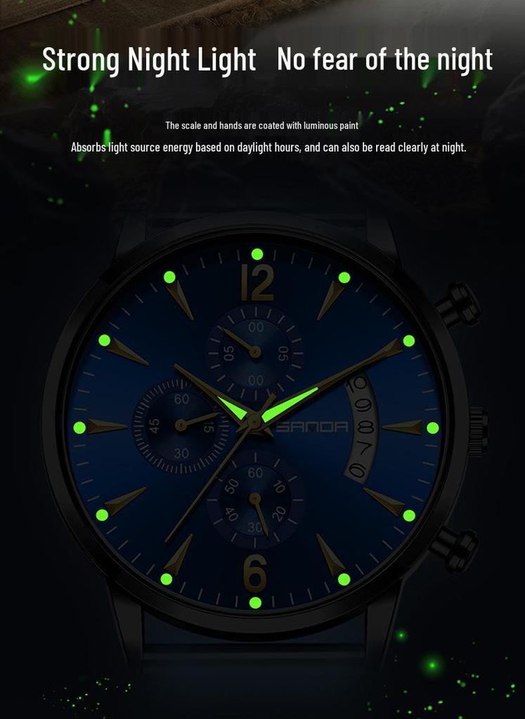 Sanda Retro Men's Waterproof Quartz Wristwatch with Small Seconds and Calendar - Fashionable Steel Band.