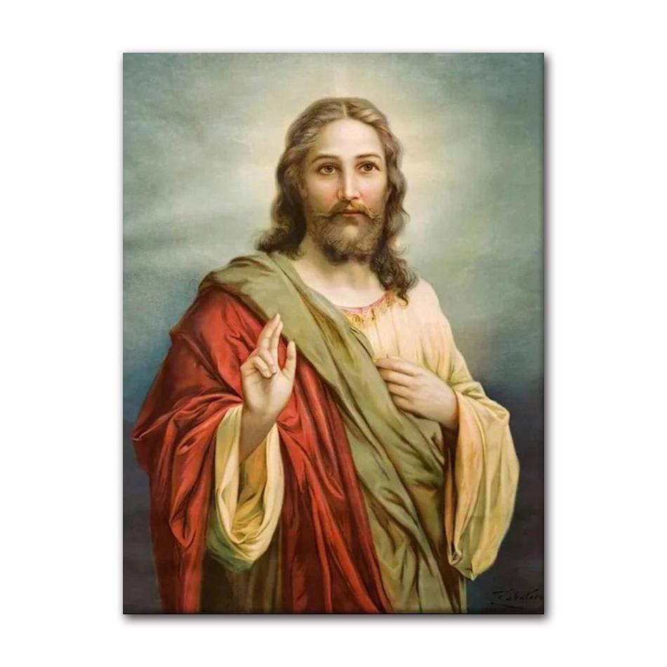 Art Print Mary Religious Canvas Painting Abstract Christian Wall Decor for Home Vintage Sacred Heart of Jesus