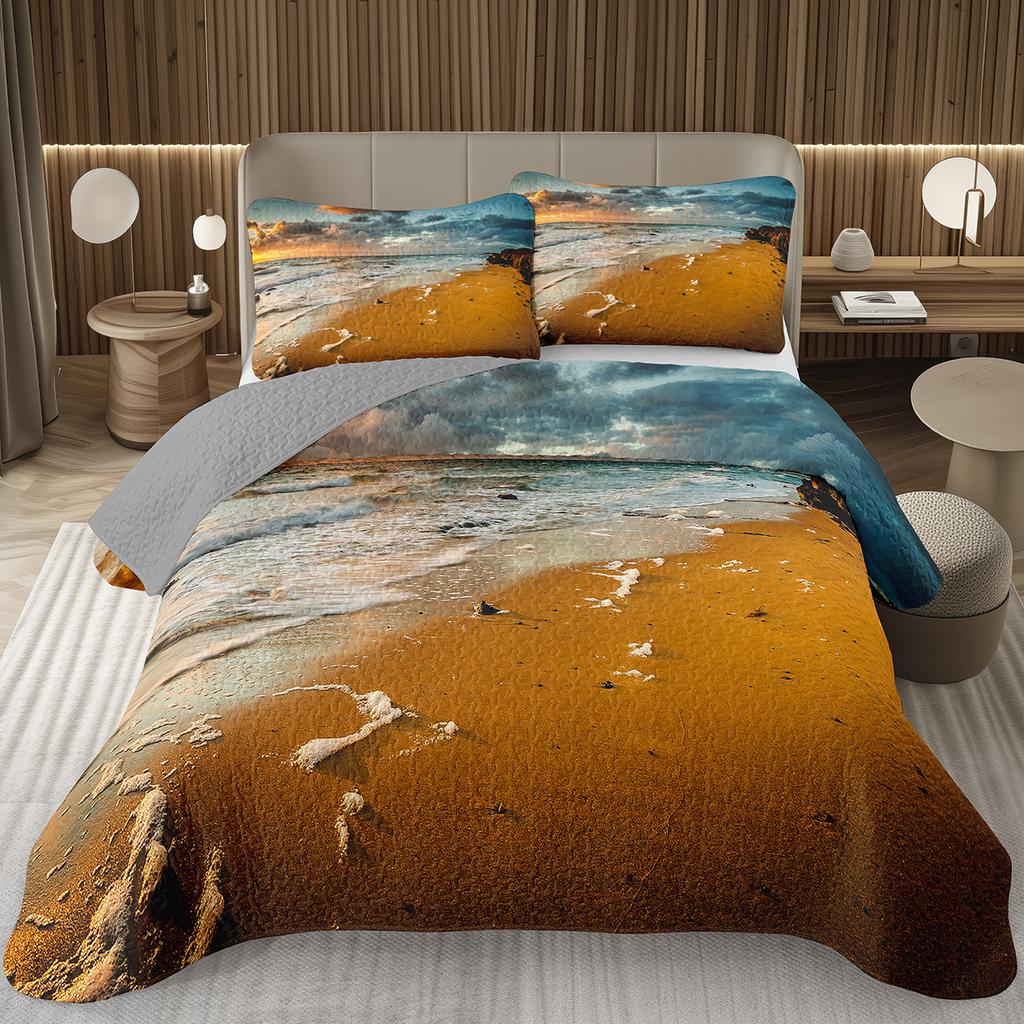 Beach Bedspread Tropical Palm Tree Coverlet SetSea Ocean Quilt Set Twin King Size Seaside Landscape Coastal Theme Bedding Sets