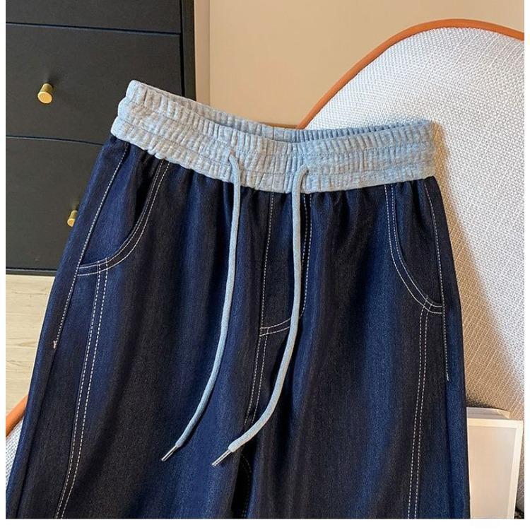 Elastické stahovací džíny s vysokým pasem a širokými nohavicemi pro ženy, rovné nohavice, nadměrné volné ležérní kalhoty