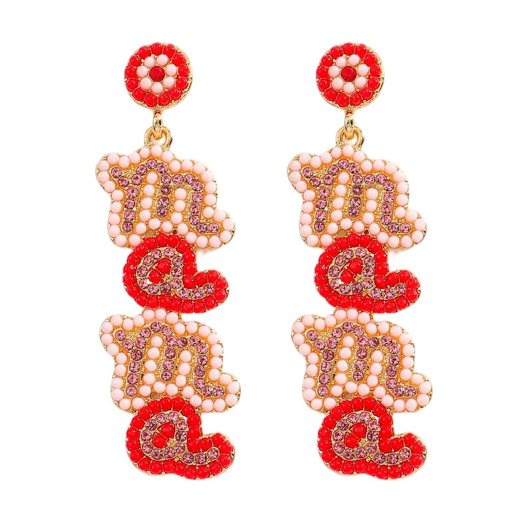 MAMA Letter Diamond Earrings Fashion Creative Festival Rice Bead Earrings Daily Versatile Earrings Women