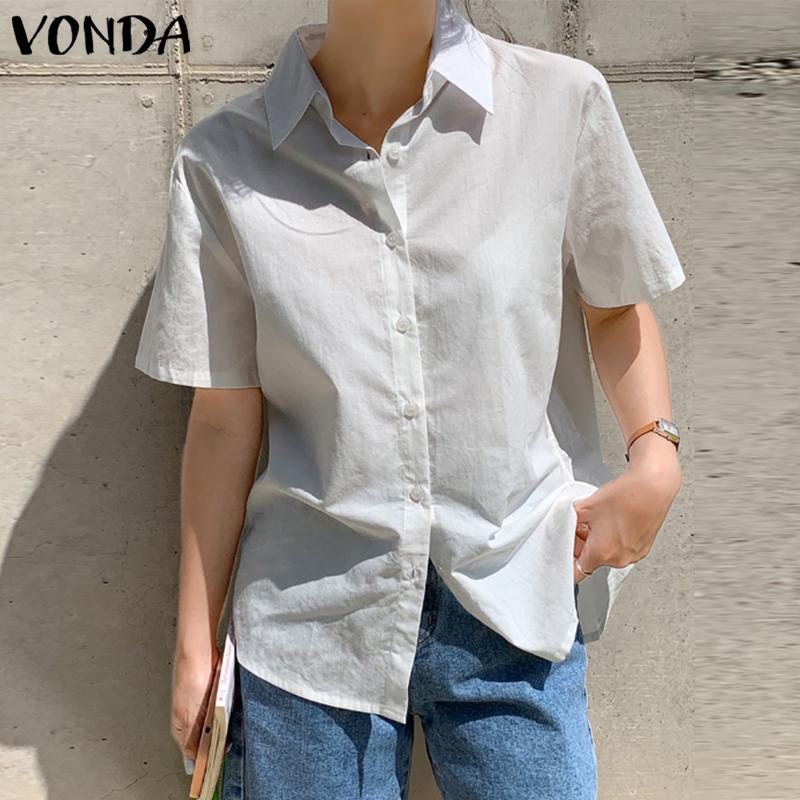 

VONDA летние тонкие женские однотонные рубашки с короткими рукавами