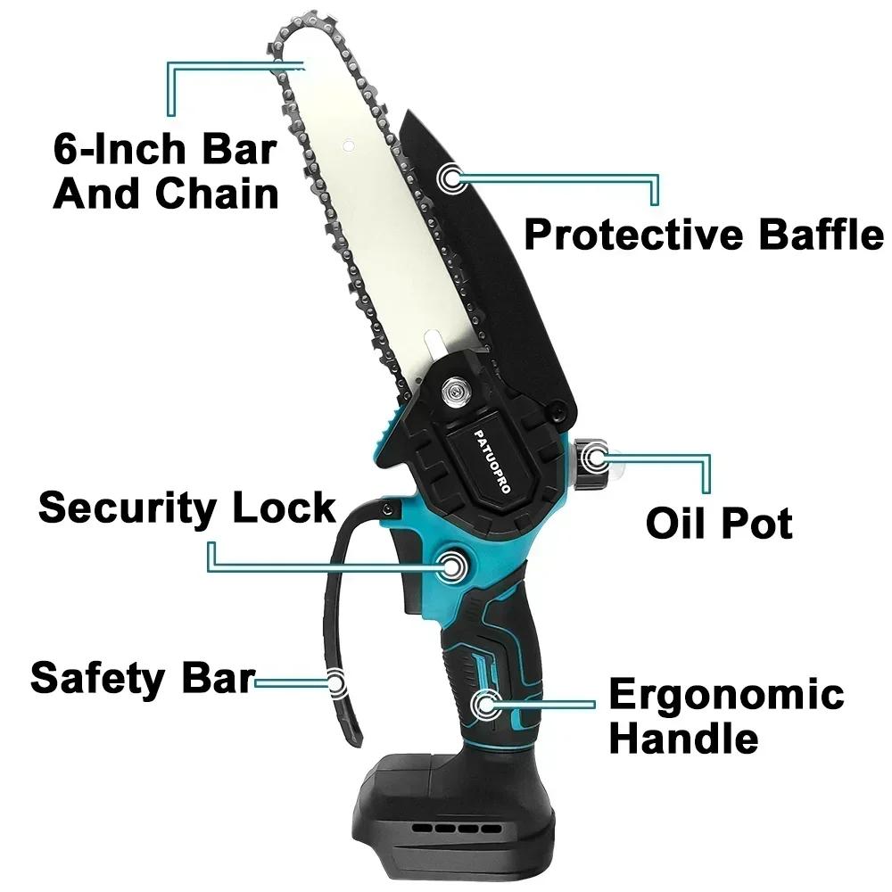 6inch Brushless Electric Chain Saw Cordless Portable Tree Branch Logging Chainsaw Woodworking Garden Tool For Makita 18V Battery