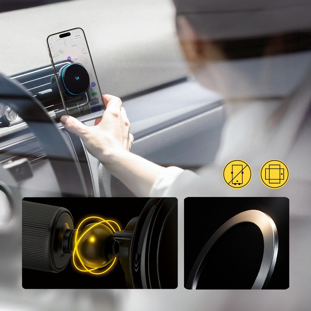 Uchwyt Samochodowy Z Ładowarką Indukcyjną Wentylatorem Do Telefonu Na Kratkę Nawiewu Qi MagSafe 15W
