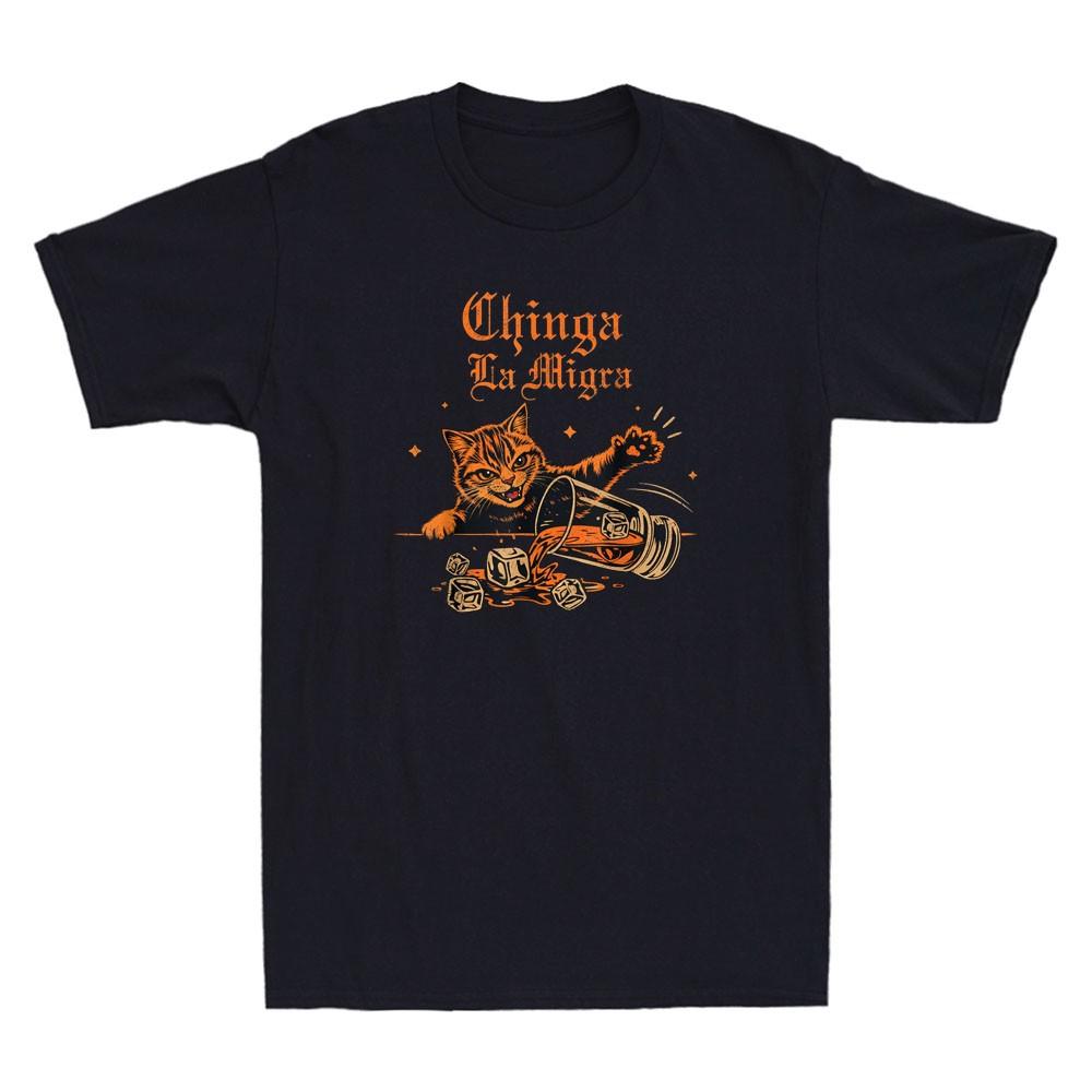 Chinga La Migra Cat Sarcastic Quote Funny Gothic Cat Art Vintage Men s T-Shirt XXL