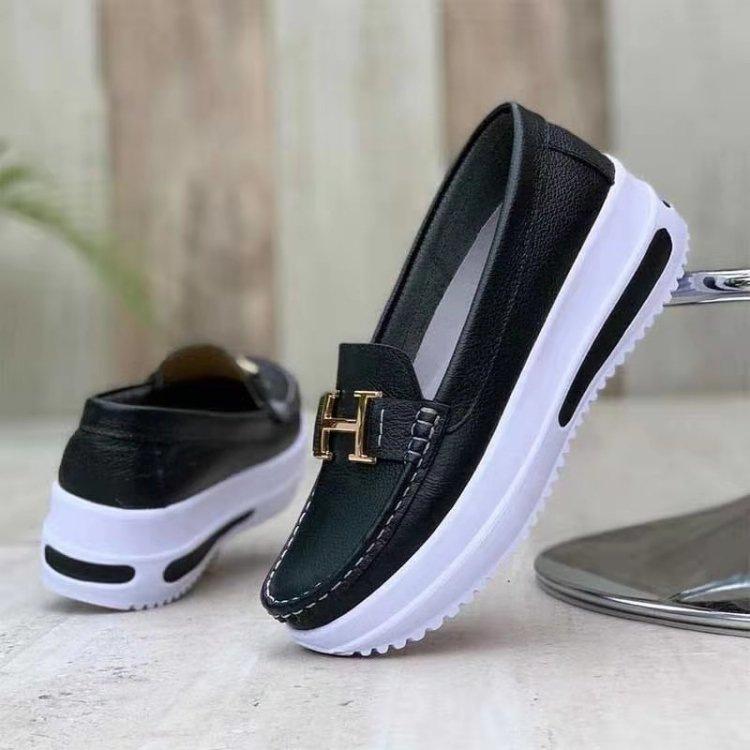 Independent Station autumn new muffin bottom round head solid color single shoes light mouth one pedal thick sole single shoes women