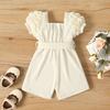 Summer Small Square Collar Bubble Sleeve Jumpsuit Shorts For Infants And Young Girls