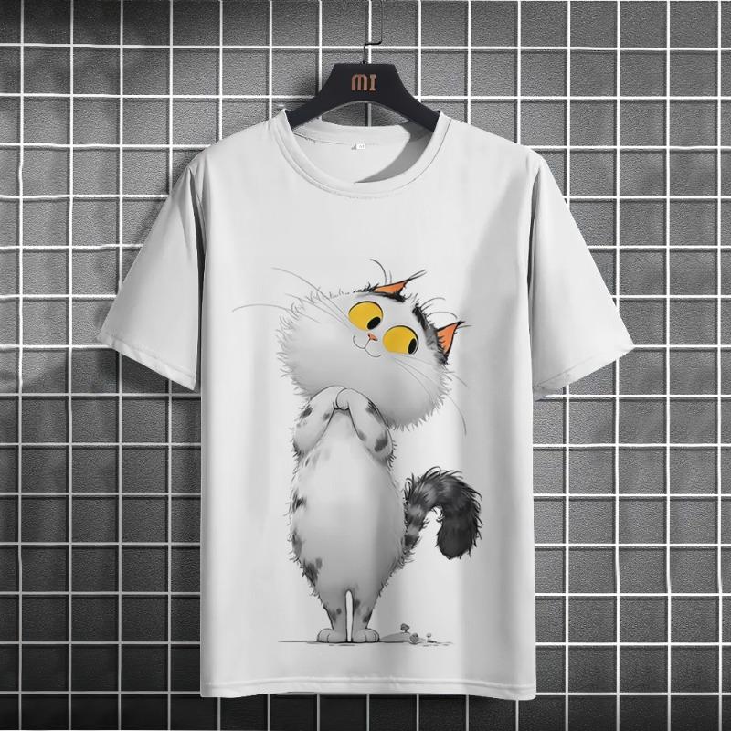 Funny Animal Men's T-Shirt Cute Cat Pattern 3D Printed T-shirts Casual Loose Fitting Short Sleeve Tee Oversized Men Clothing Top