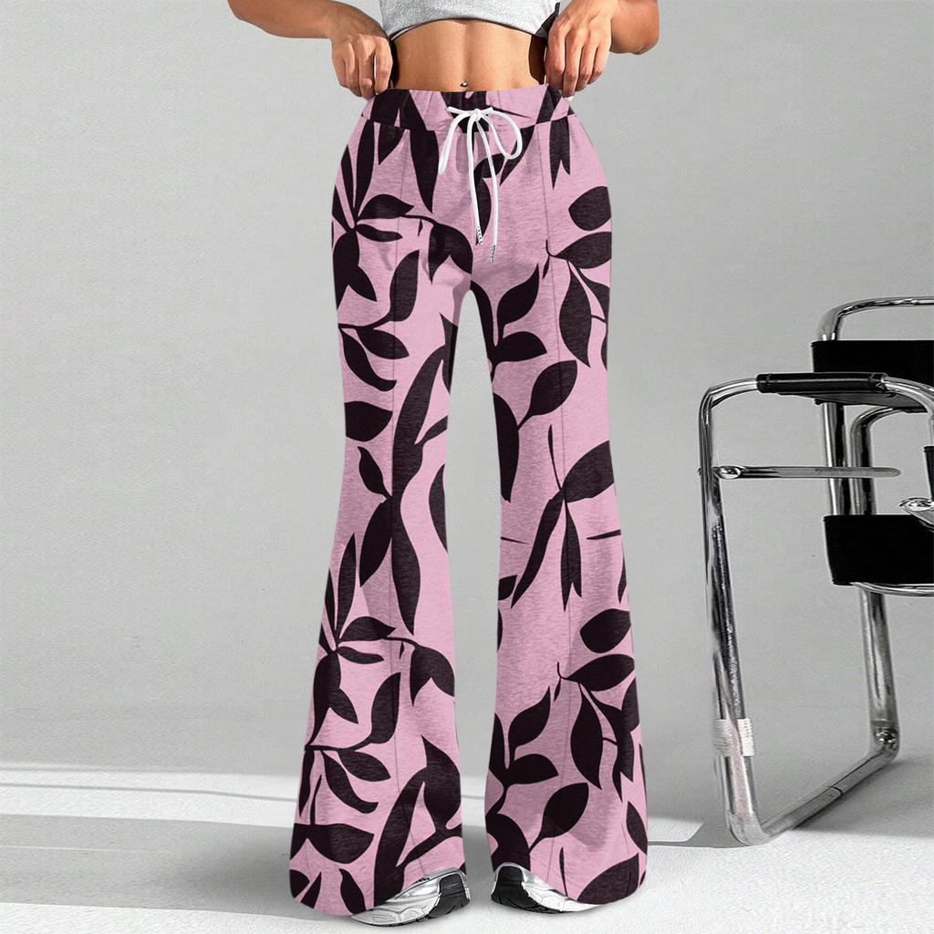 Damenmode Lockerer Kordelzug in der Taille Geblümter Druck Lässige Sporthose Lässige Schlaghose