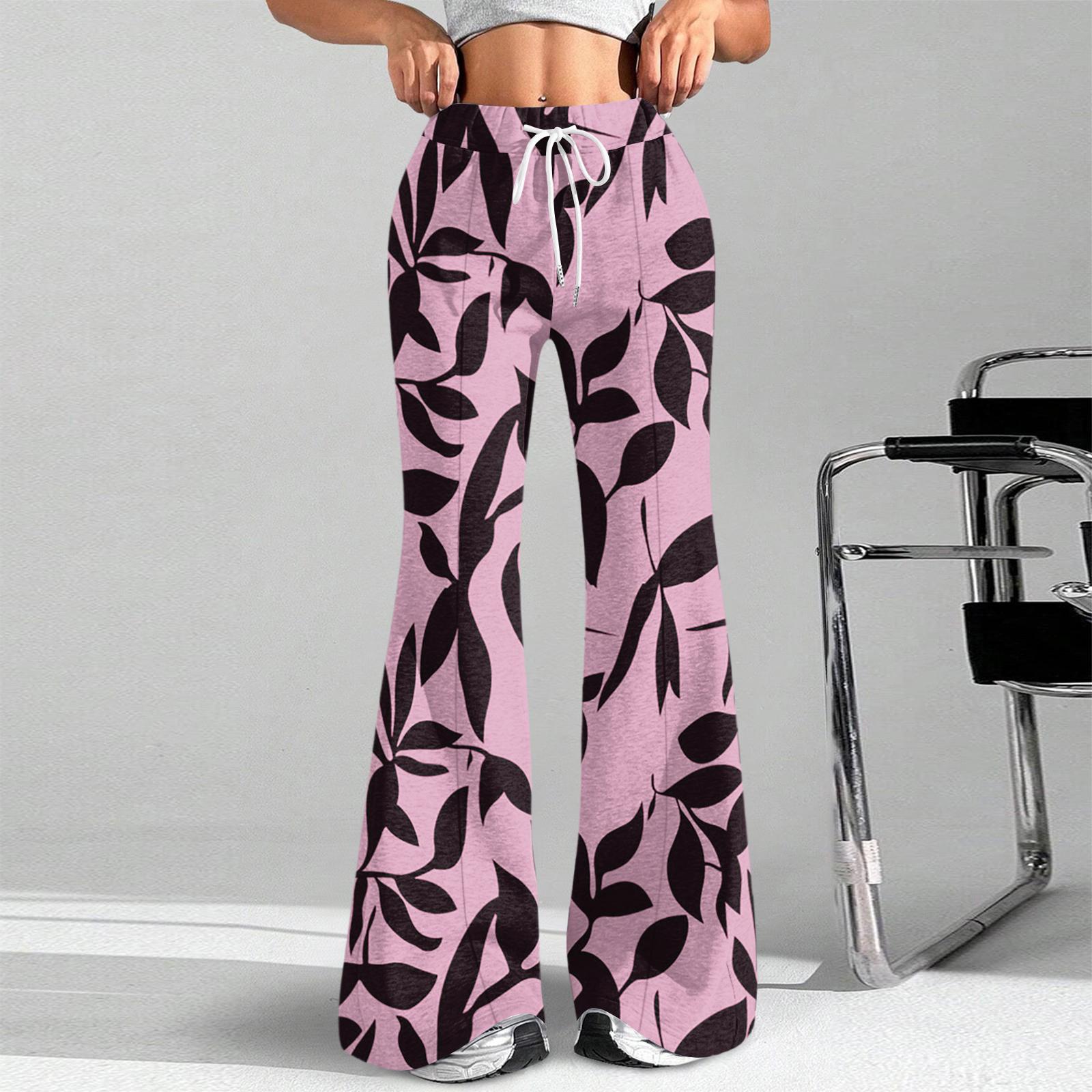 

Жіночі Модні Вільні Спортивні Штани з Квітковим Принтом на Кулісці, Повсякденні Розкльошені Штани M рожевий
