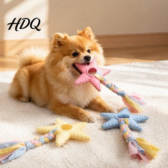 Medium Dog Toys Star Shaped Chew Toy Bite Resistant Pet Boredom Toy with Braided Cloth Strip Aggressive Chewer Teeth Cleaning Interactive