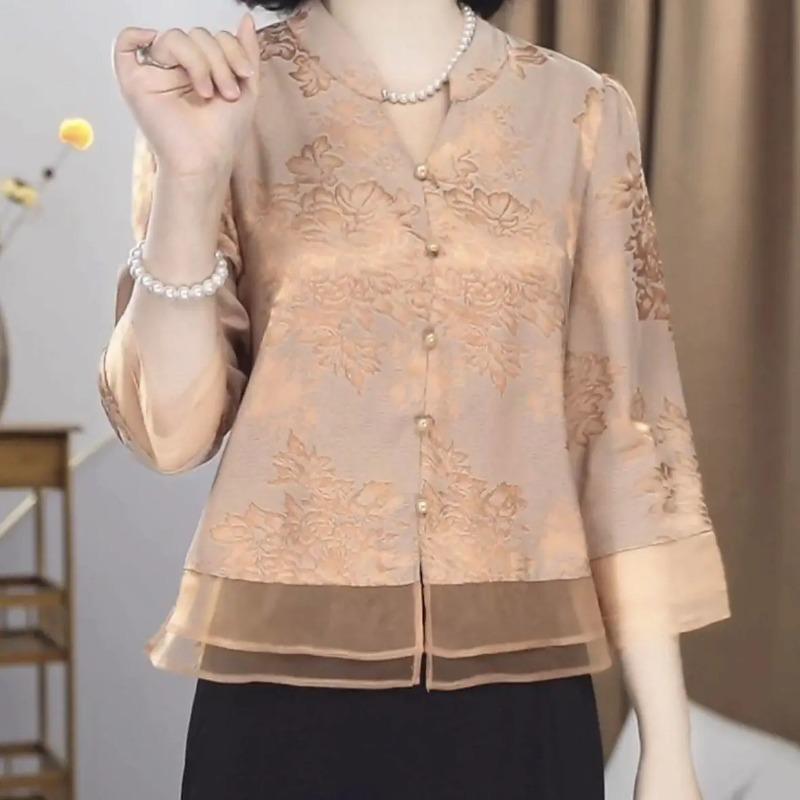 Pérola Cetim Elegante Temperamento Pulôver Verão Novo Moda de Luxo Casual Top Roupas de Mamãe