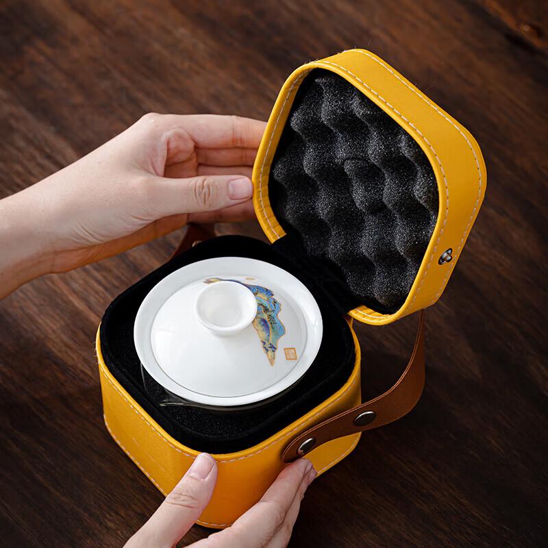 Qianli Jiangshan White Porcelain Portable Travel Tea Set