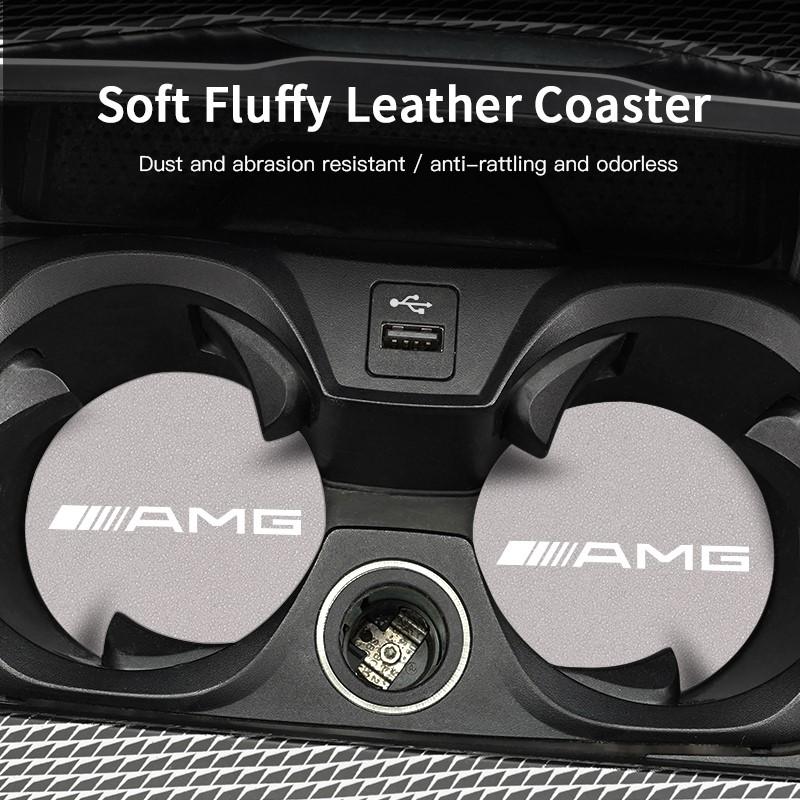 2Pcs Suede Leather Coaster Car Water Cup Anti-slip Pad Mat Auto Interio For Mercedes Benz AMG Smart W205 C300 W203 W206 W108 W12