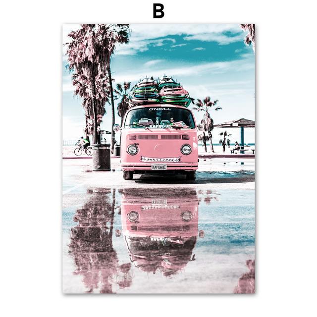 Pink Beach Seascape Poster Canvas Wall Art Scandinavian Nordic Paintings for Interior Vacation Pictures for Home Design No Frame